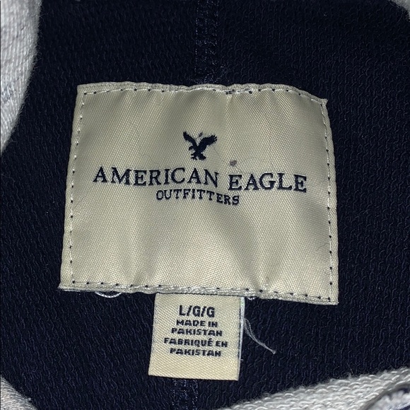 AMERICAN EAGLE HOODIE GRAY WHITE NAVY BLUE - Picture 3 of 4